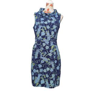 Lilly Pulitzer Sz 8 Don't Be Koi Lulu ? Sleeveless Blue Ponte Sheath Dress Cowl